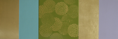 3-panel, Gold, Turquoise, Mauve/Green Mums