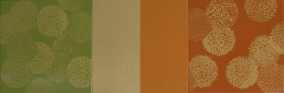 3-panel, Green & Orange Mums/Gold & Orange